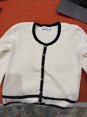 Reserved Cream Cardigan with Black Trim and Gold Buttons
